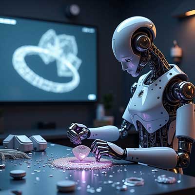 Futuristic AI robot concept making jewellery