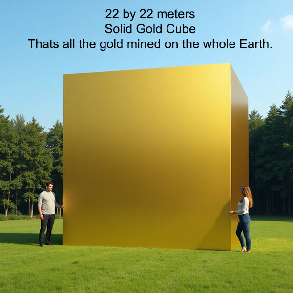 Illustration showing the world's gold represented as one large cube