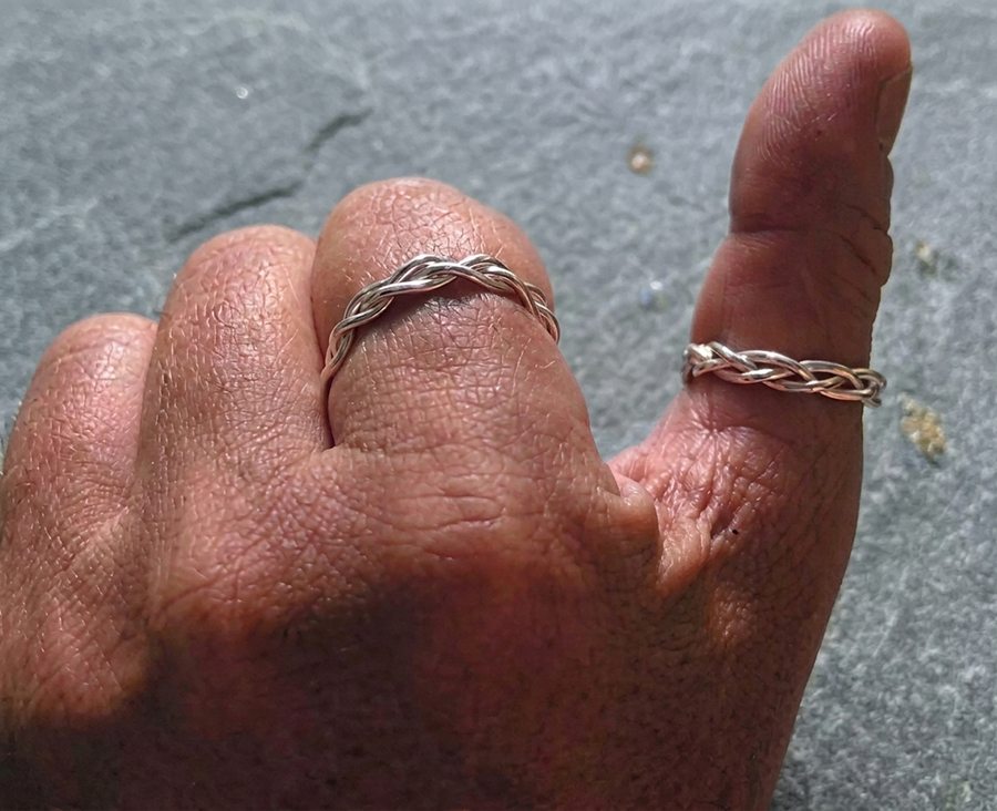 Men's handmade silver braided thumb ring jewellery