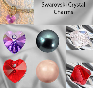 Removable Swarovski crystal, love heart and pearl charms for silver ankle chains