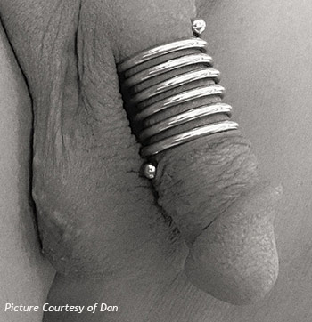 Long 6-turn glans spiral cock ring in solid silver