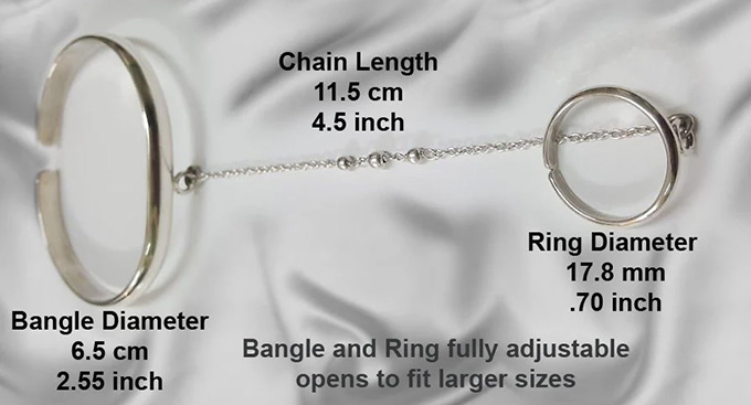 Measurements and fitting guide for adjustable silver slave bangle jewellery