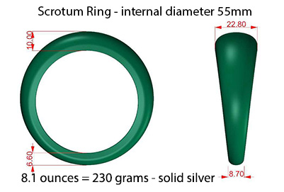 Extra heavy solid silver scrotum ring jewellery