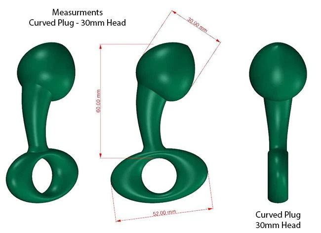 Measurements for 30mm heavy solid silver anal butt plug