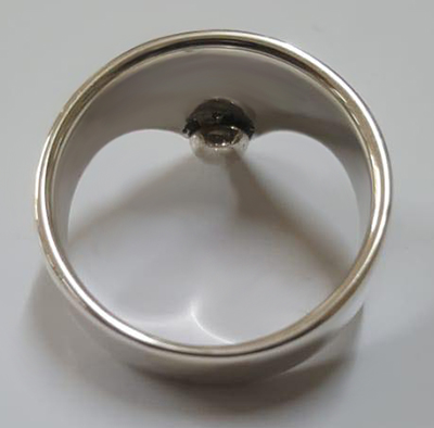 Silver frenulum glans cock ring jewellery with a 4mm pressure ball
