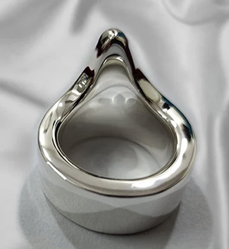 Back view of extra heavy long V Glans cock ring jewellery