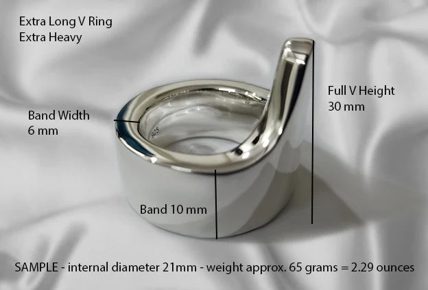 Measurements for extra long heavy V Glans cock ring with 6mm thickness