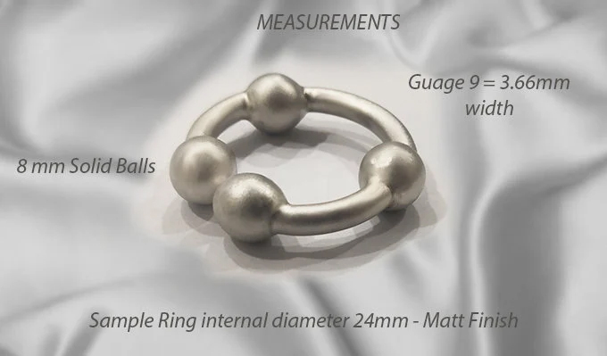 Measurements for Gauge 9 four ball silver glans cock ring