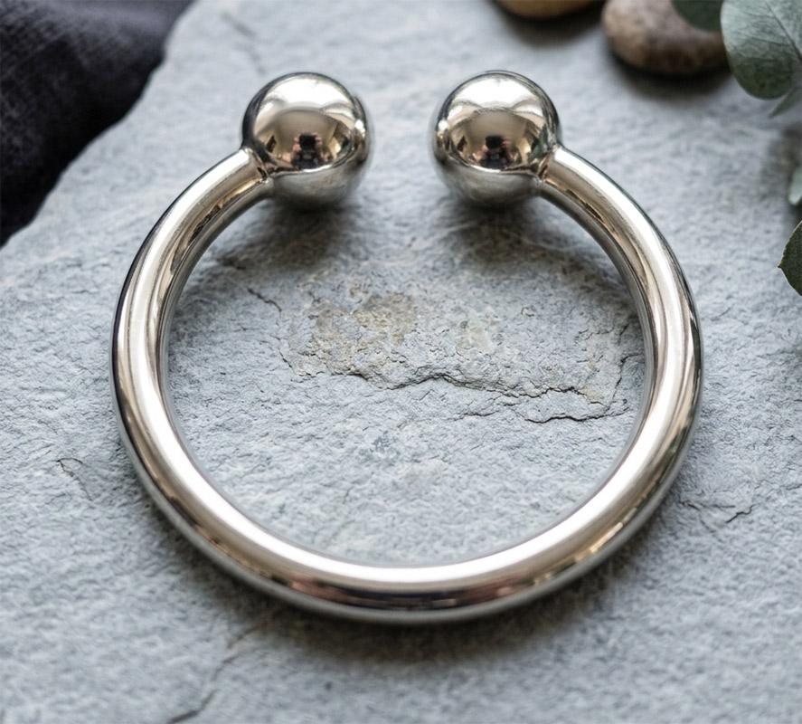 Two-ball frenulum cock ring handcrafted in solid silver