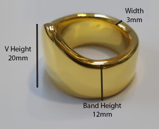 Measurements for medium weight V Glans cock ring with 12mm band
