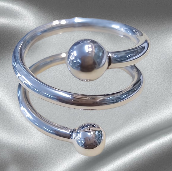 Double wrap 2 ball silver cock ring jewellery