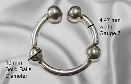 Measurements for heavy four ball silver glans cock ring