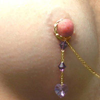 24ct gold plated nipple chain with Swarovski love heart dangles