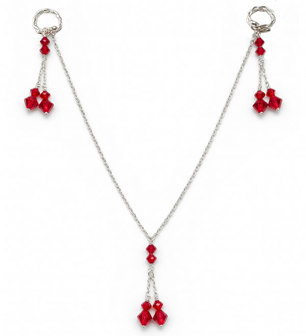 Non-piercing silver nipple chains with Swarovski crystal dangles